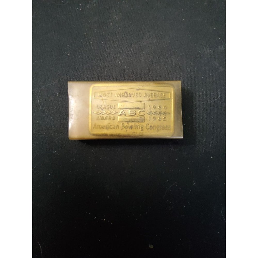 vintage 1964-65 american bowling congress most improved average brass buckle